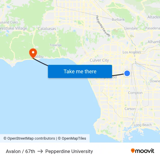 Avalon / 67th to Pepperdine University map