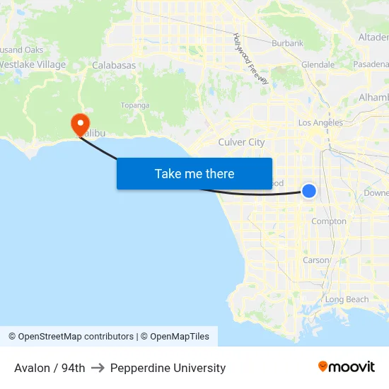 Avalon / 94th to Pepperdine University map
