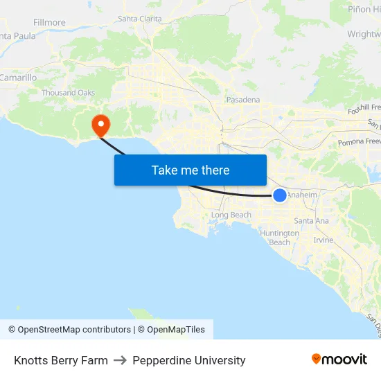 Knotts Berry Farm to Pepperdine University map