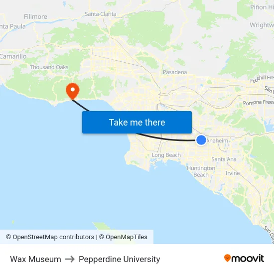 Wax Museum to Pepperdine University map