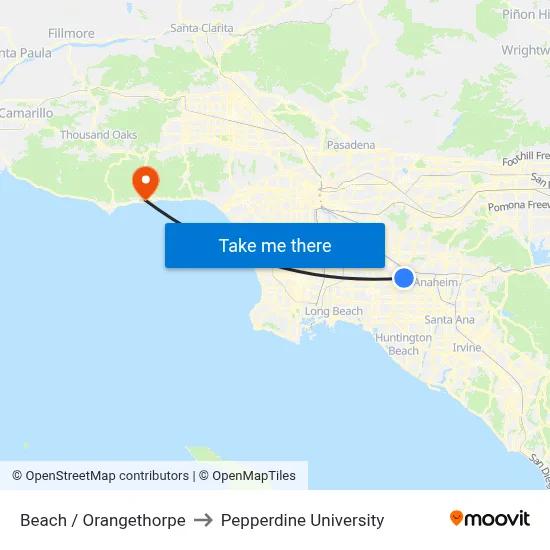 Beach / Orangethorpe to Pepperdine University map