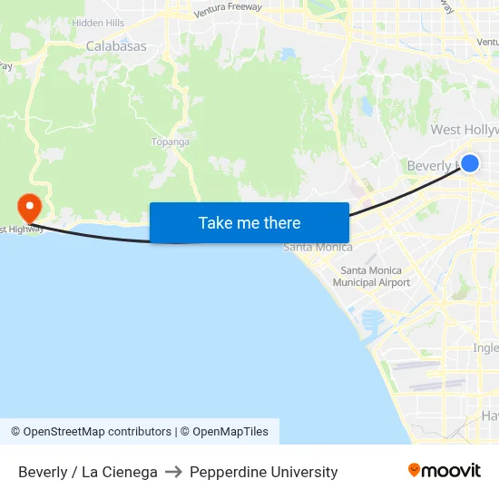 Beverly / La Cienega to Pepperdine University map