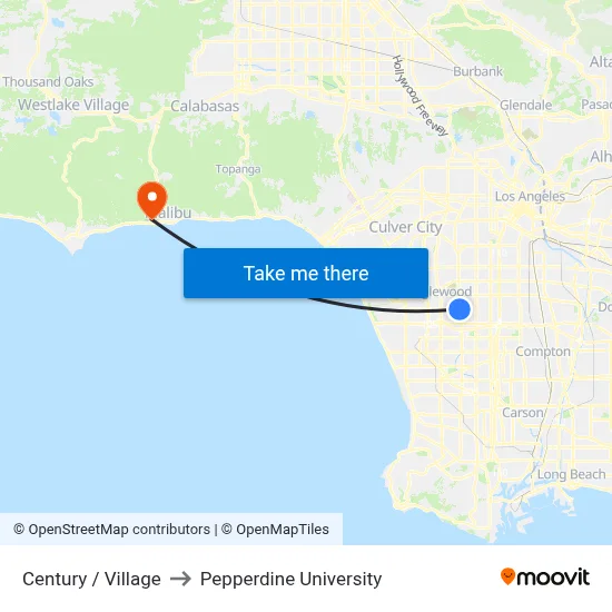 Century / Village to Pepperdine University map
