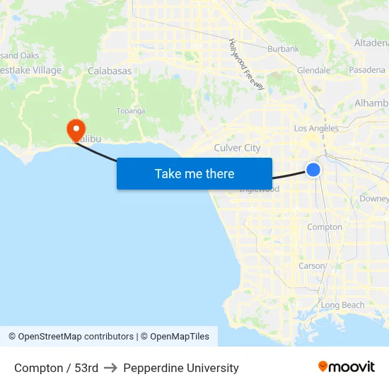 Compton / 53rd to Pepperdine University map
