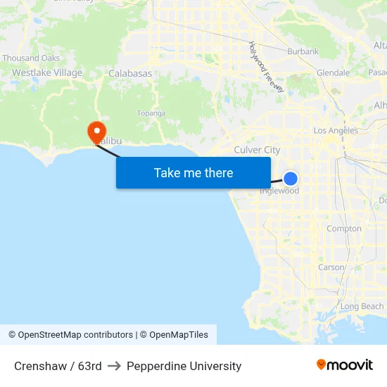 Crenshaw / 63rd to Pepperdine University map