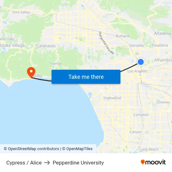 Cypress / Alice to Pepperdine University map