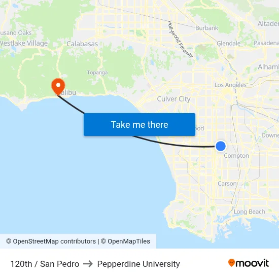 120th / San Pedro to Pepperdine University map