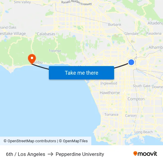 6th / Los Angeles to Pepperdine University map