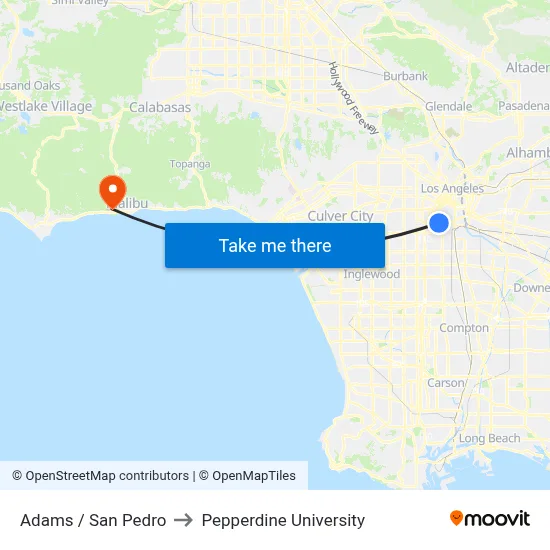 Adams / San Pedro to Pepperdine University map