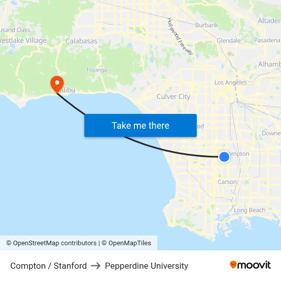 Compton / Stanford to Pepperdine University map