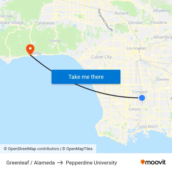 Greenleaf / Alameda to Pepperdine University map