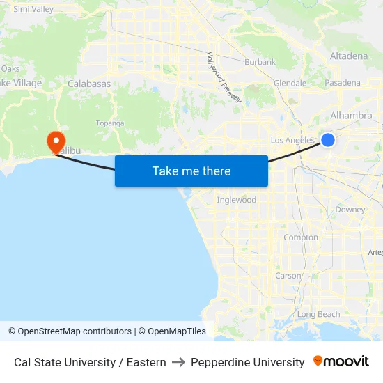 Cal State University / Eastern to Pepperdine University map
