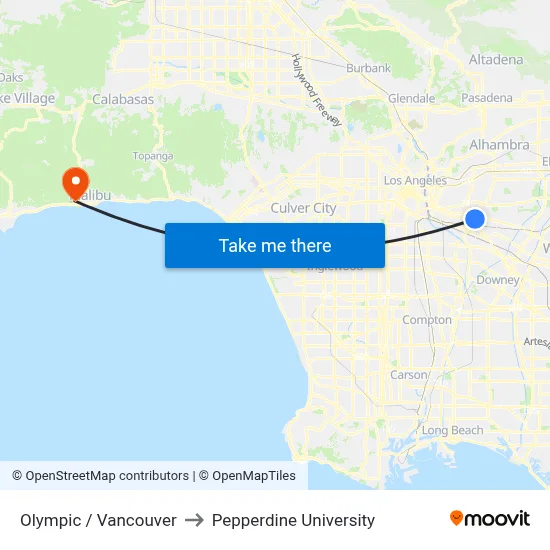 Olympic / Vancouver to Pepperdine University map