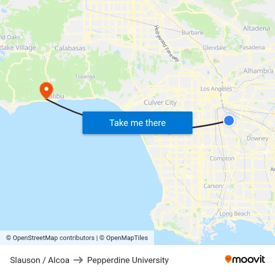 Slauson / Alcoa to Pepperdine University map