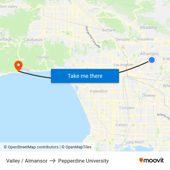 Valley / Almansor to Pepperdine University map