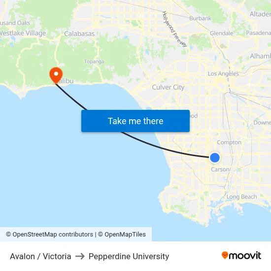 Avalon / Victoria to Pepperdine University map