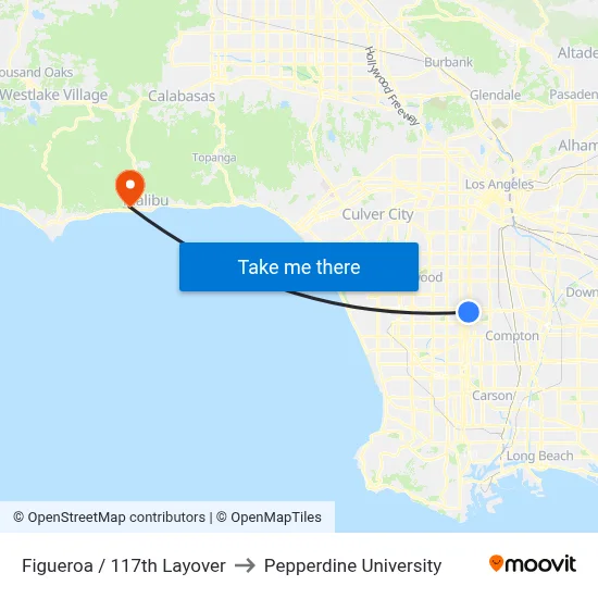 Figueroa / 117th Layover to Pepperdine University map