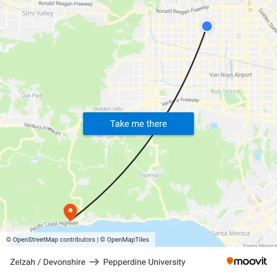 Zelzah / Devonshire to Pepperdine University map