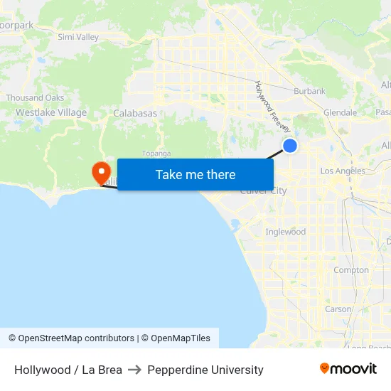 Hollywood / La Brea to Pepperdine University map