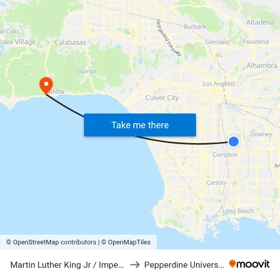 Martin Luther King Jr / Imperial to Pepperdine University map