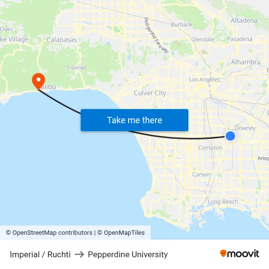 Imperial / Ruchti to Pepperdine University map