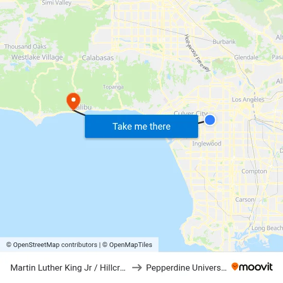 Martin Luther King Jr / Hillcrest to Pepperdine University map