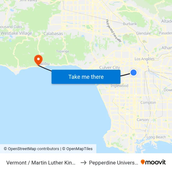 Vermont / Martin Luther King Jr to Pepperdine University map