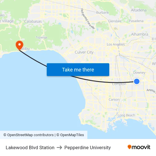 Lakewood Blvd Station to Pepperdine University map