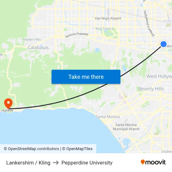 Lankershim / Kling to Pepperdine University map