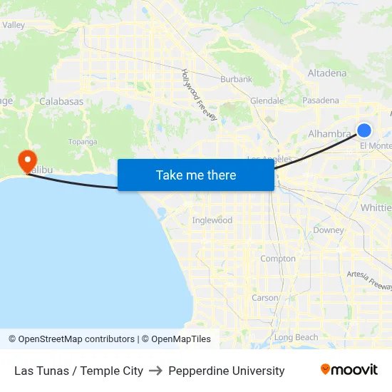 Las Tunas / Temple City to Pepperdine University map