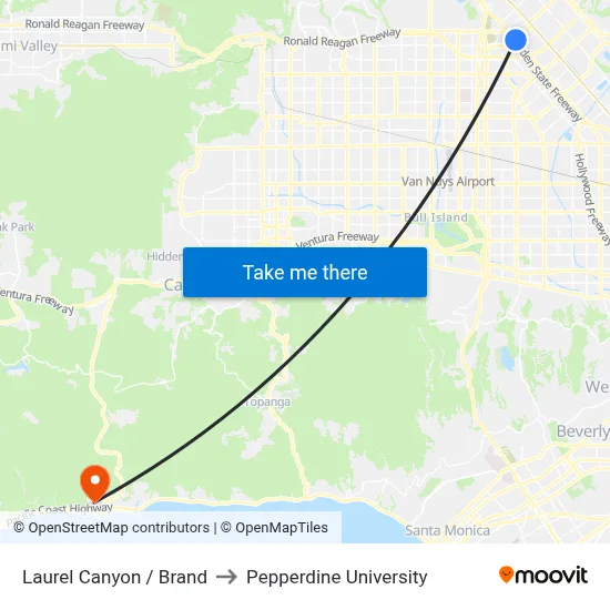 Laurel Canyon / Brand to Pepperdine University map