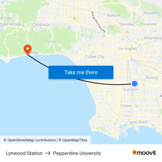 Lynwood Station to Pepperdine University map