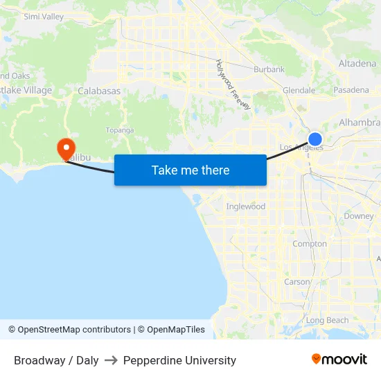 Broadway / Daly to Pepperdine University map