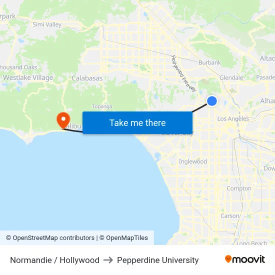 Normandie / Hollywood to Pepperdine University map
