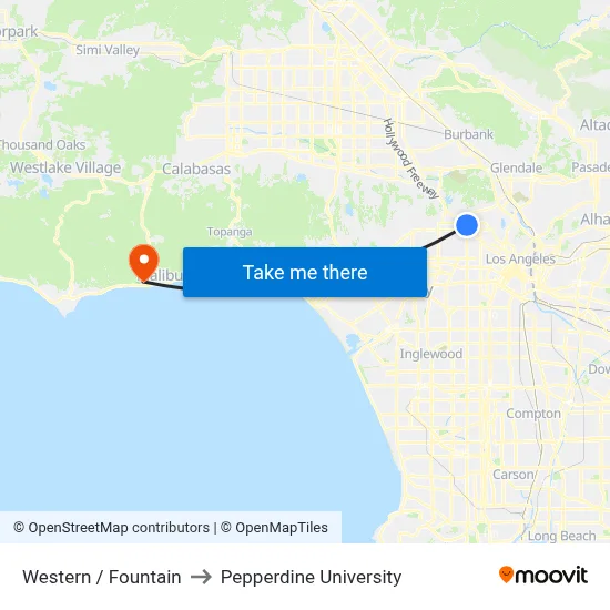 Western / Fountain to Pepperdine University map