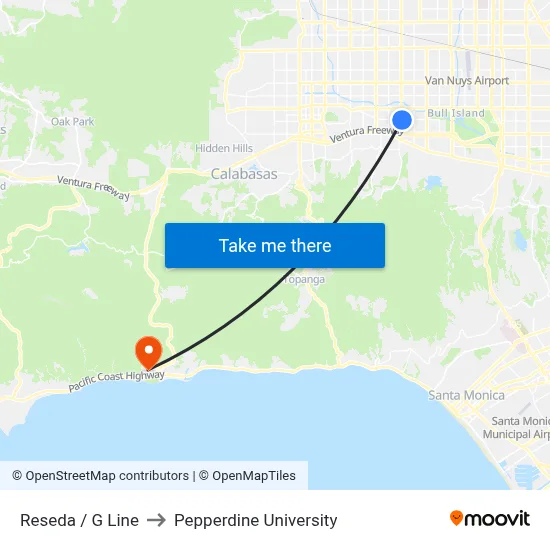 Reseda / G Line to Pepperdine University map