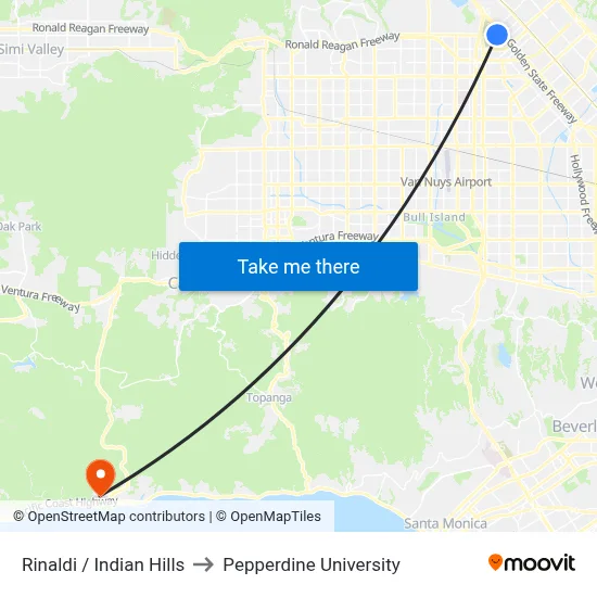 Rinaldi / Indian Hills to Pepperdine University map