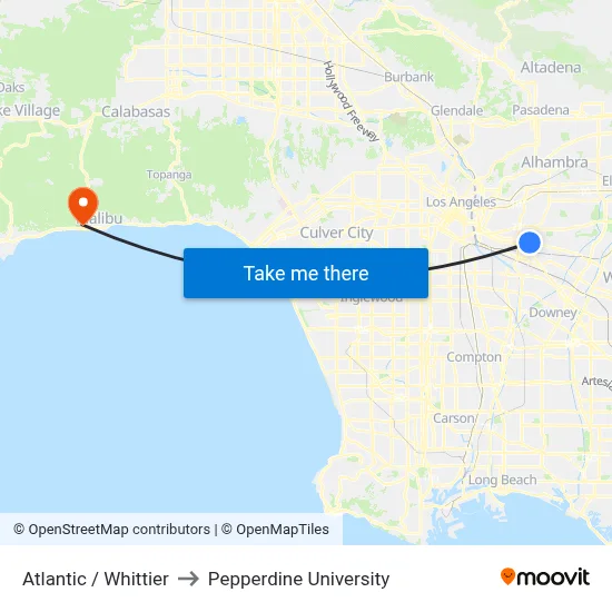 Atlantic / Whittier to Pepperdine University map