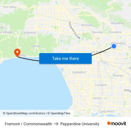 Fremont / Commonwealth to Pepperdine University map