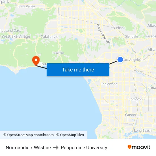 Normandie / Wilshire to Pepperdine University map