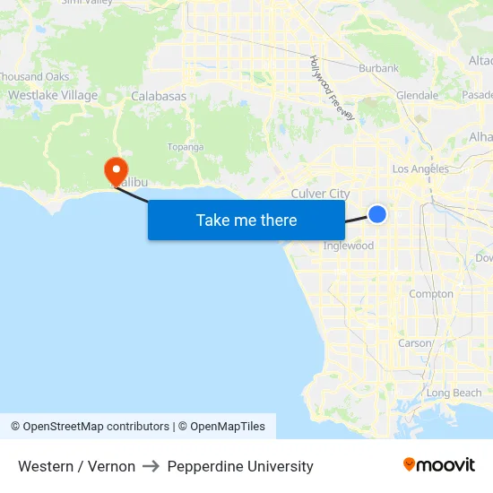 Western / Vernon to Pepperdine University map