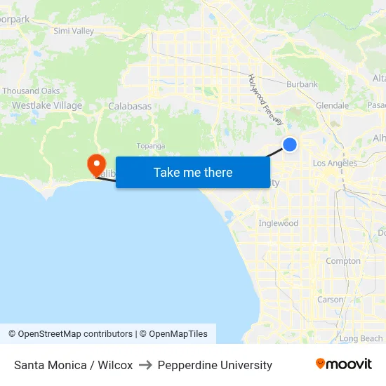 Santa Monica / Wilcox to Pepperdine University map