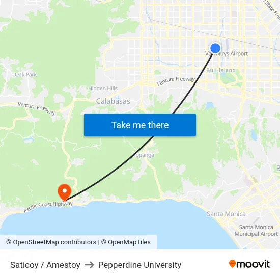 Saticoy / Amestoy to Pepperdine University map