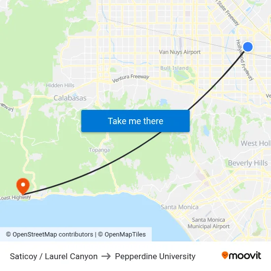Saticoy / Laurel Canyon to Pepperdine University map