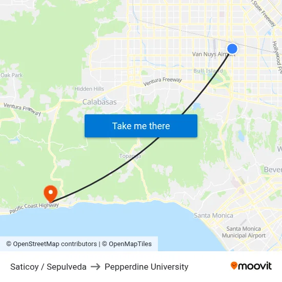 Saticoy / Sepulveda to Pepperdine University map