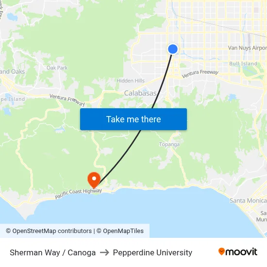 Sherman Way / Canoga to Pepperdine University map