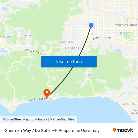 Sherman Way / De Soto to Pepperdine University map
