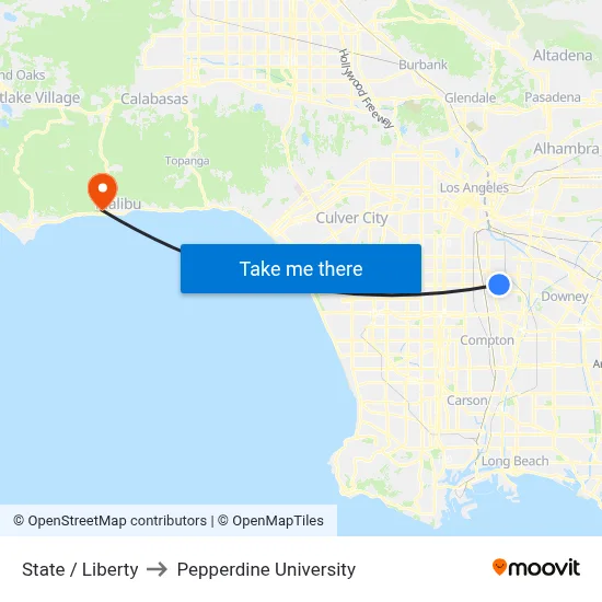 State / Liberty to Pepperdine University map