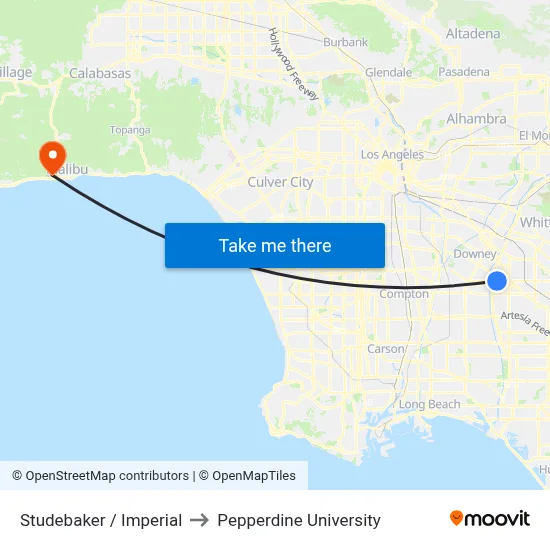 Studebaker / Imperial to Pepperdine University map