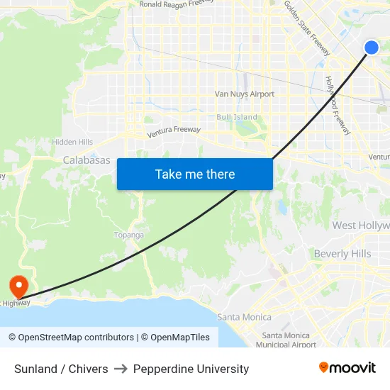 Sunland / Chivers to Pepperdine University map